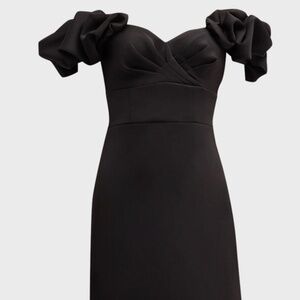 JOVANI Pleated Off-Shoulder Ruffle Midi Dress